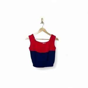 Vintage 70s 80s Colorblock Knit Tank Top Womens Small Red/Blue Acrylic
